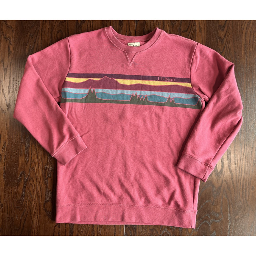 LL Bean Girls XL 14/16 Pink LIght Weight Sweatshirt Mountain Range